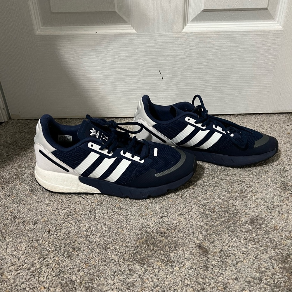 Adidas Men's Dark Blue and White Sneakers